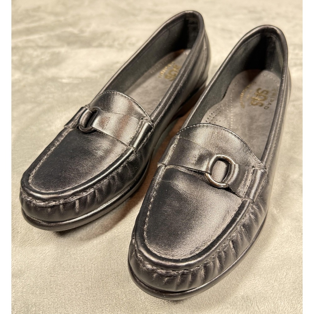 SAS Shoes Womens Size 7.5 Black‎ Leather Tripad Comfort Loafer Slip On Walking